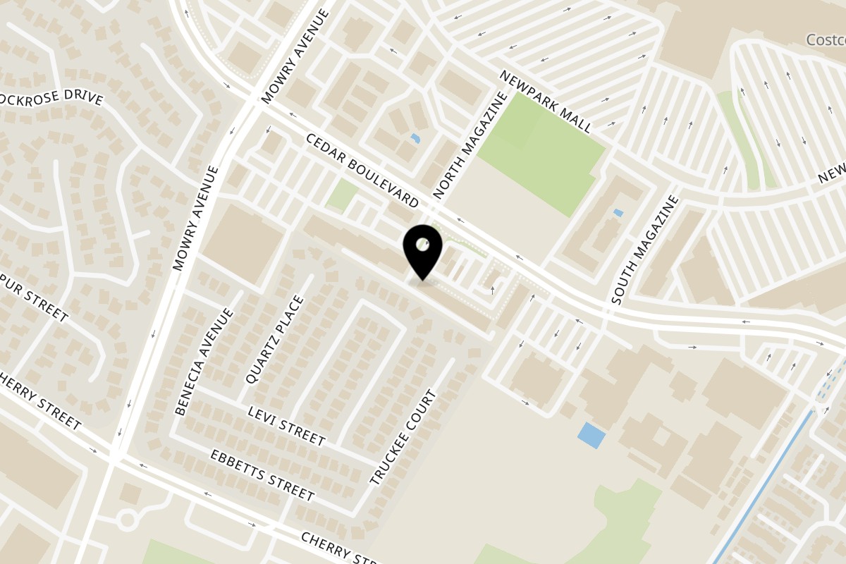 Map showing the location of Rasa Bowls on 39203 Cedar Blvd in Newark